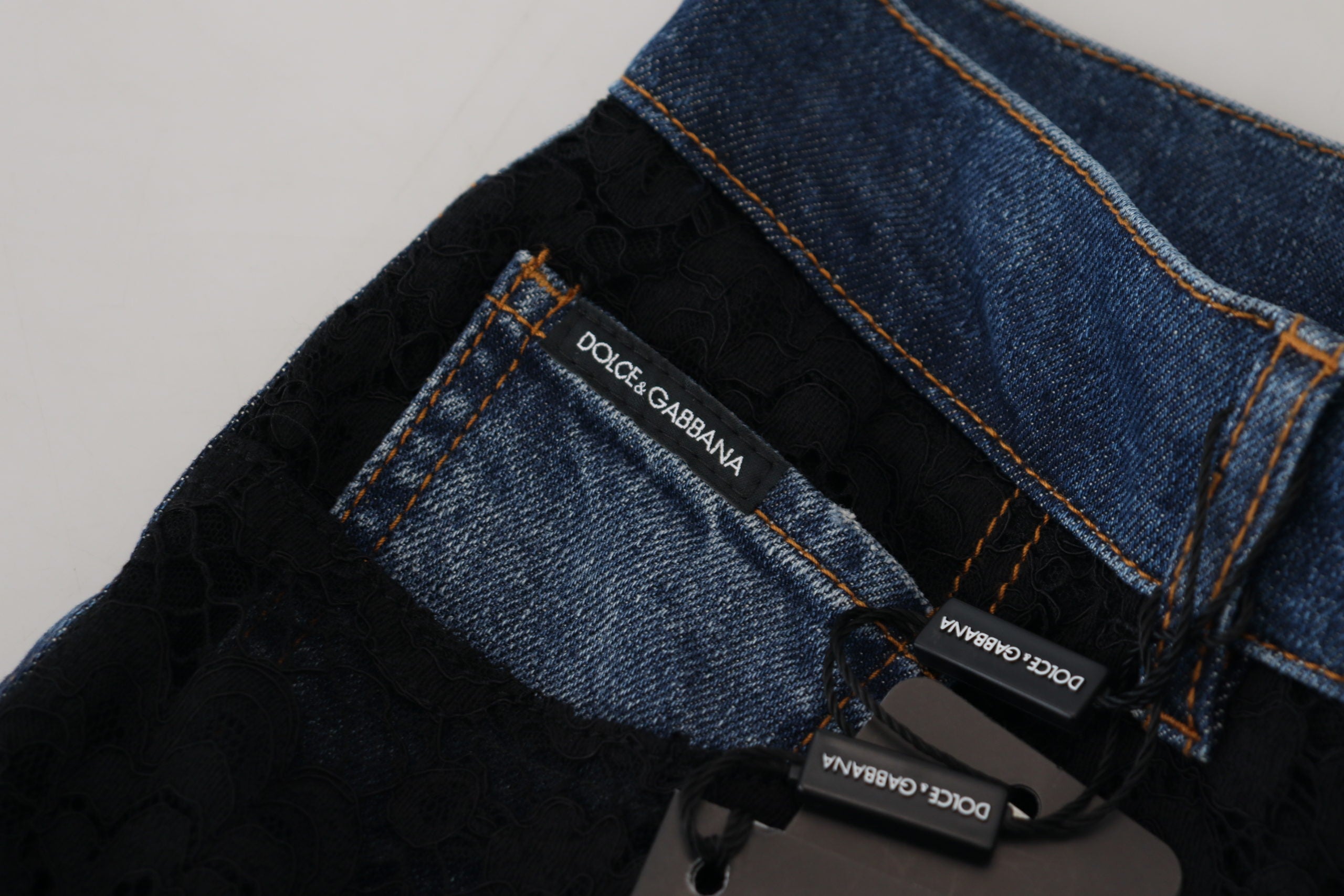 Dolce &amp; Gabbana Eleganter Denim mit floraler Spitze vorne