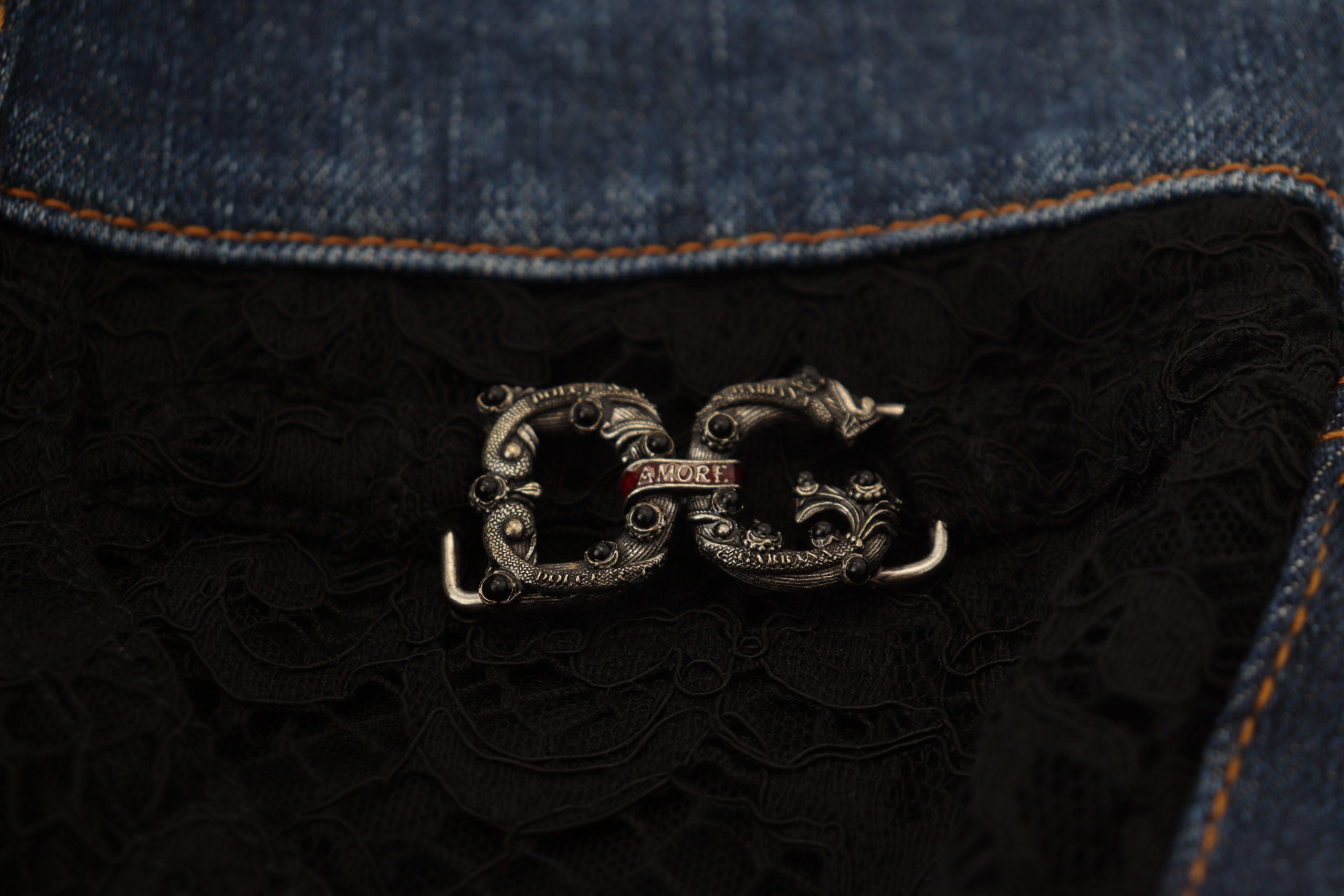 Dolce &amp; Gabbana Eleganter Denim mit floraler Spitze vorne