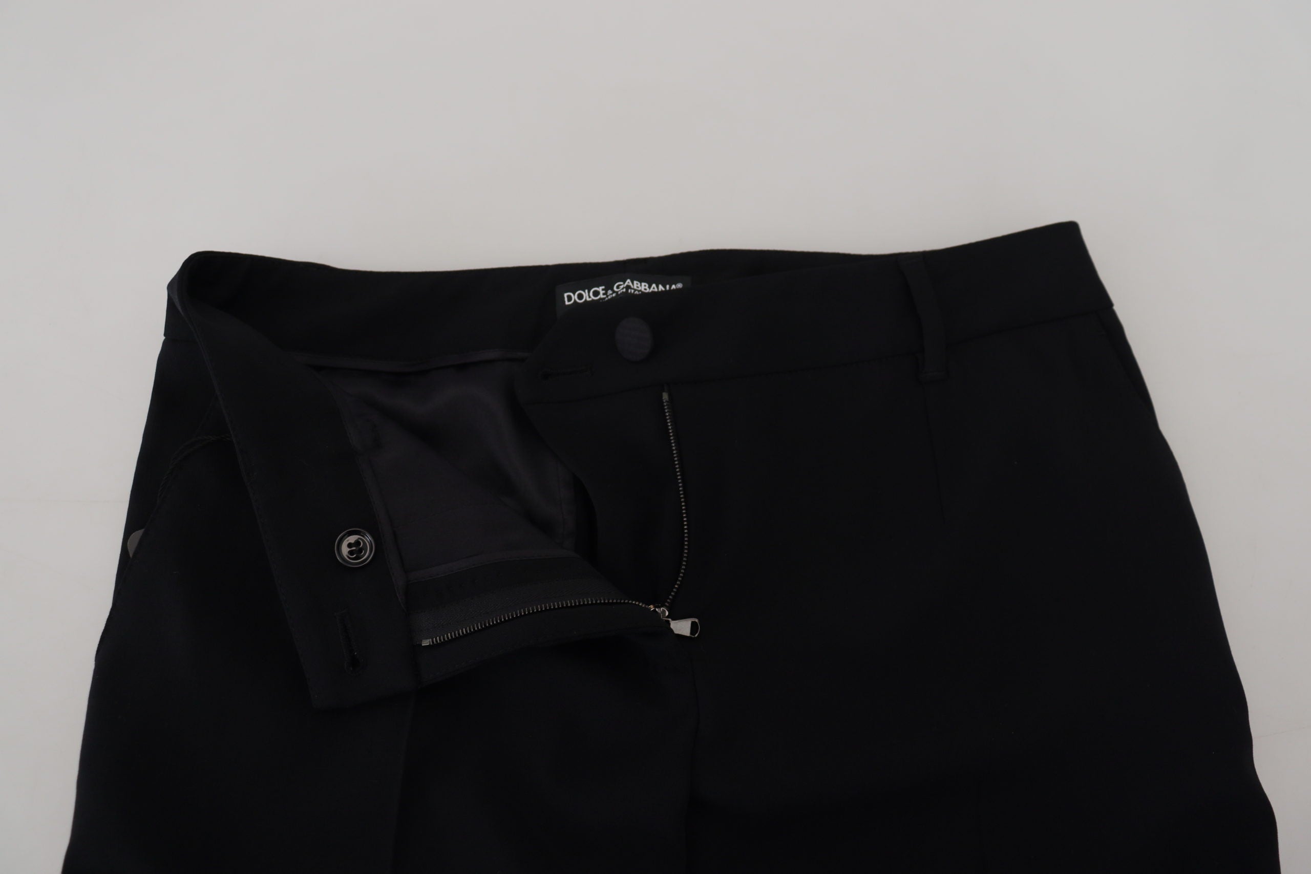 Dolce &amp; Gabbana Elegante schwarze Hose aus Woll-Seiden-Mix