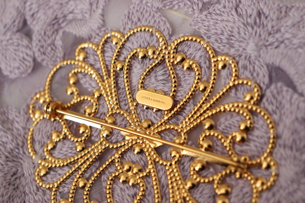 Dolce &amp; Gabbana – Elegante Brosche aus Seidenmischung mit Blumenmuster in Lila