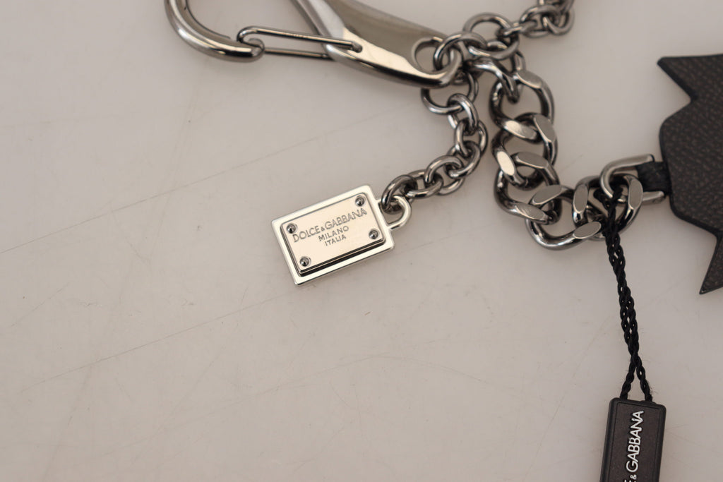 Dolce &amp; Gabbana Eleganter Designer-Schlüsselanhänger in Silber und Schwarz
