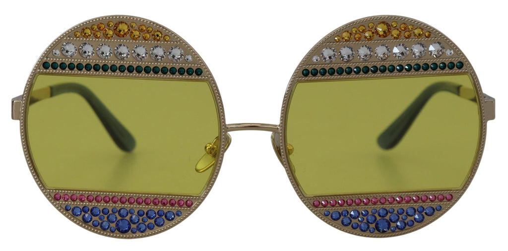 Dolce &amp; Gabbana – Ovale Sonnenbrille in Gold mit Kristallverzierung