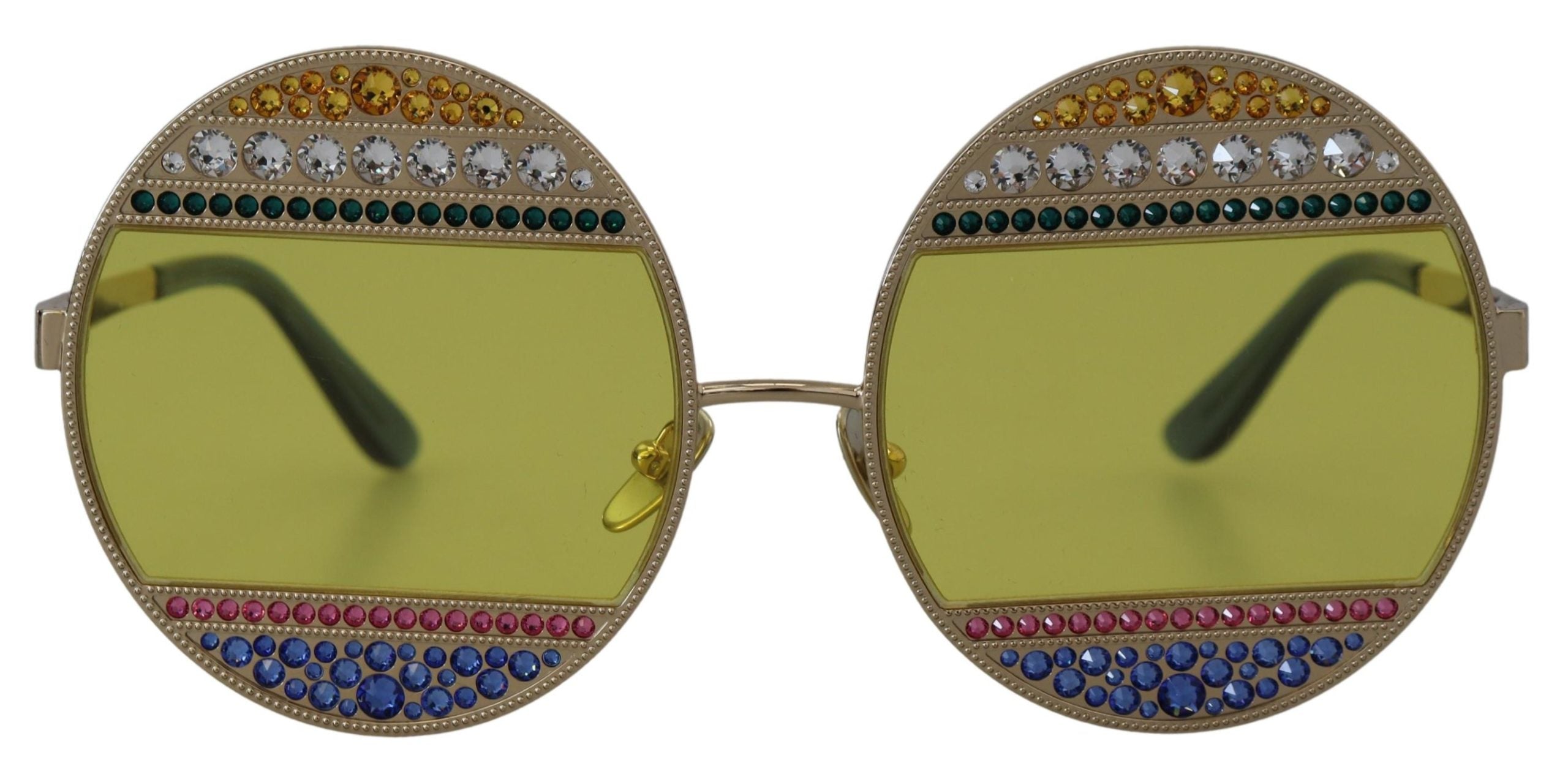Dolce &amp; Gabbana – Ovale Sonnenbrille in Gold mit Kristallverzierung