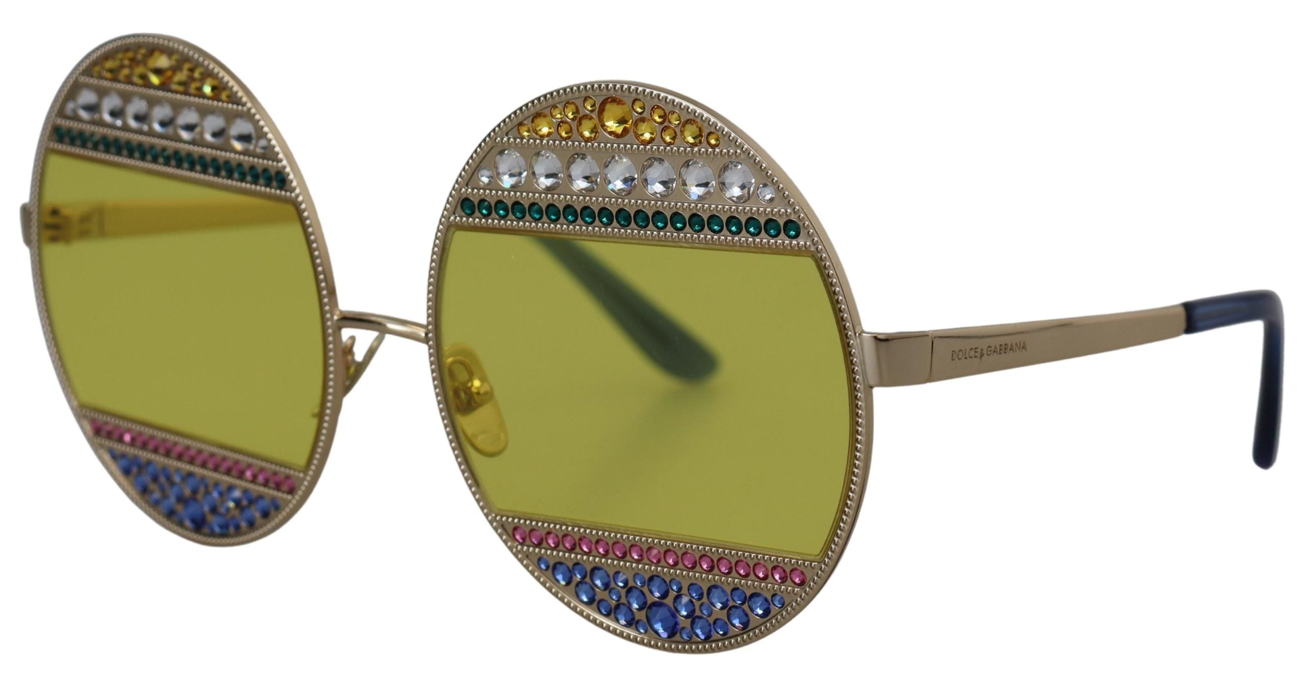 Dolce &amp; Gabbana – Ovale Sonnenbrille in Gold mit Kristallverzierung