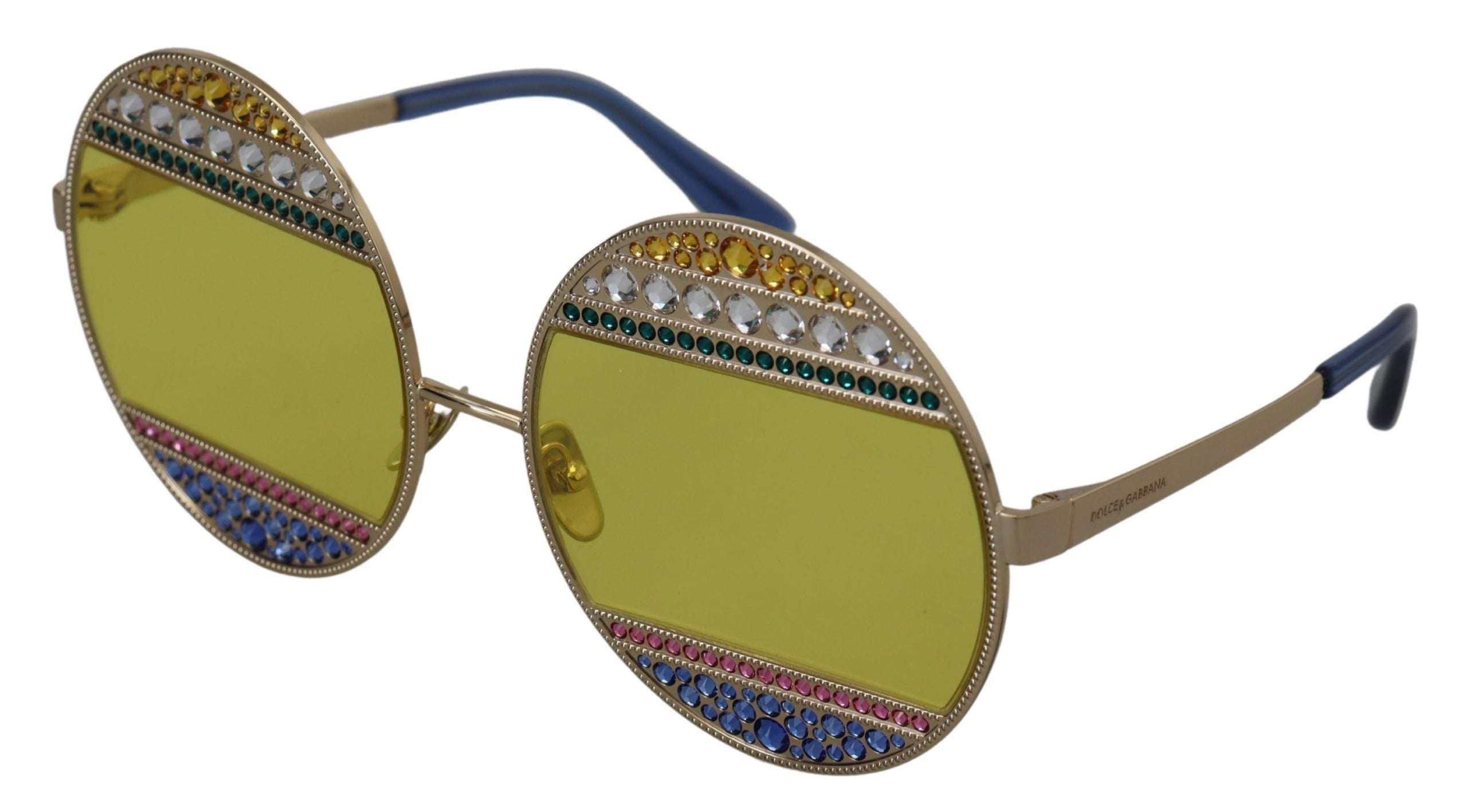 Dolce &amp; Gabbana – Ovale Sonnenbrille in Gold mit Kristallverzierung