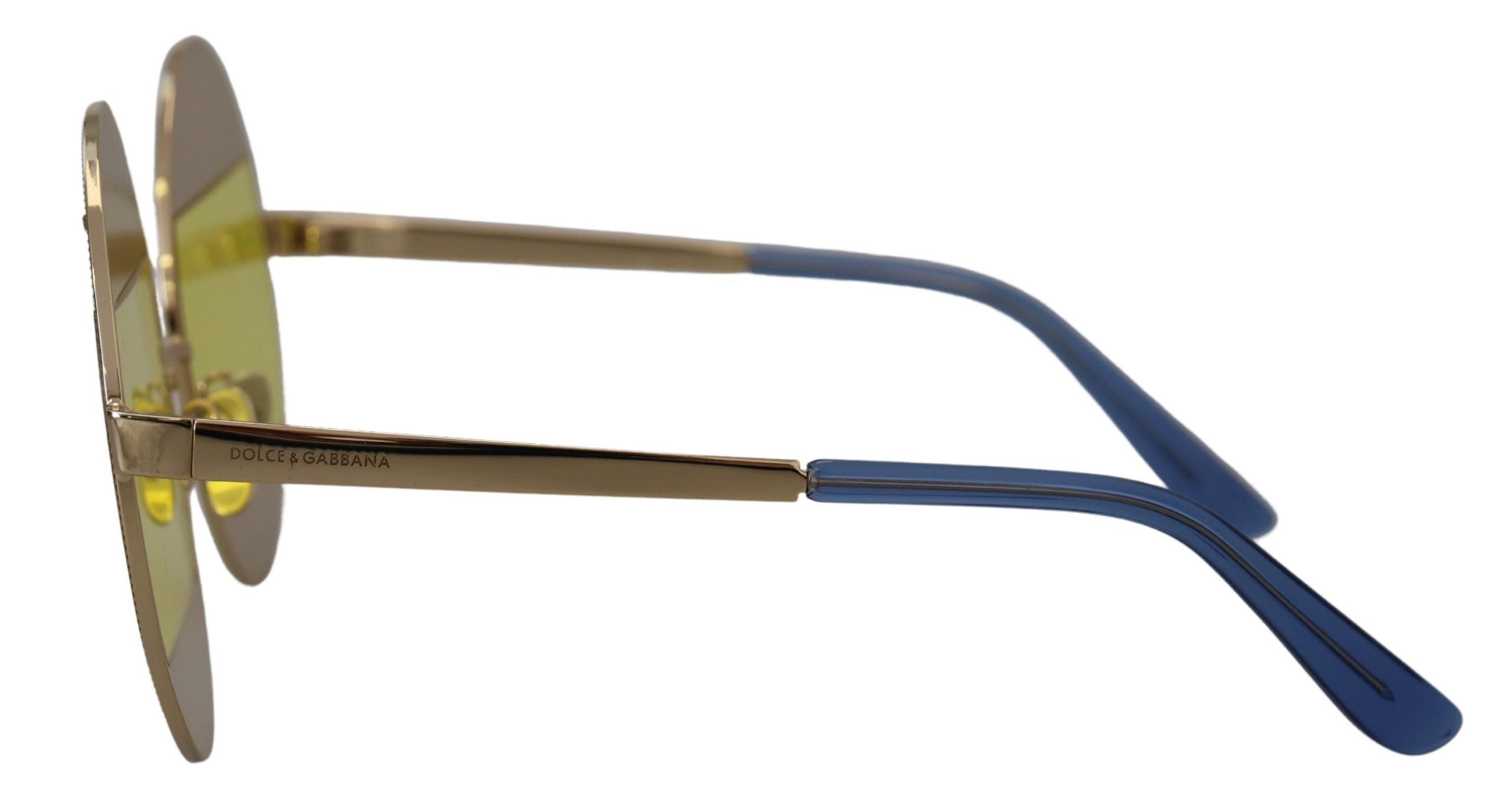 Dolce &amp; Gabbana – Ovale Sonnenbrille in Gold mit Kristallverzierung