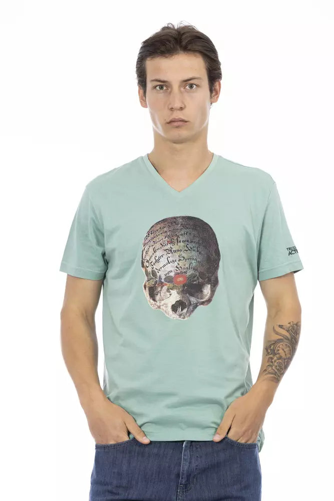 Trussardi Action Grünes Baumwoll-T-Shirt mit V-Ausschnitt für Herren