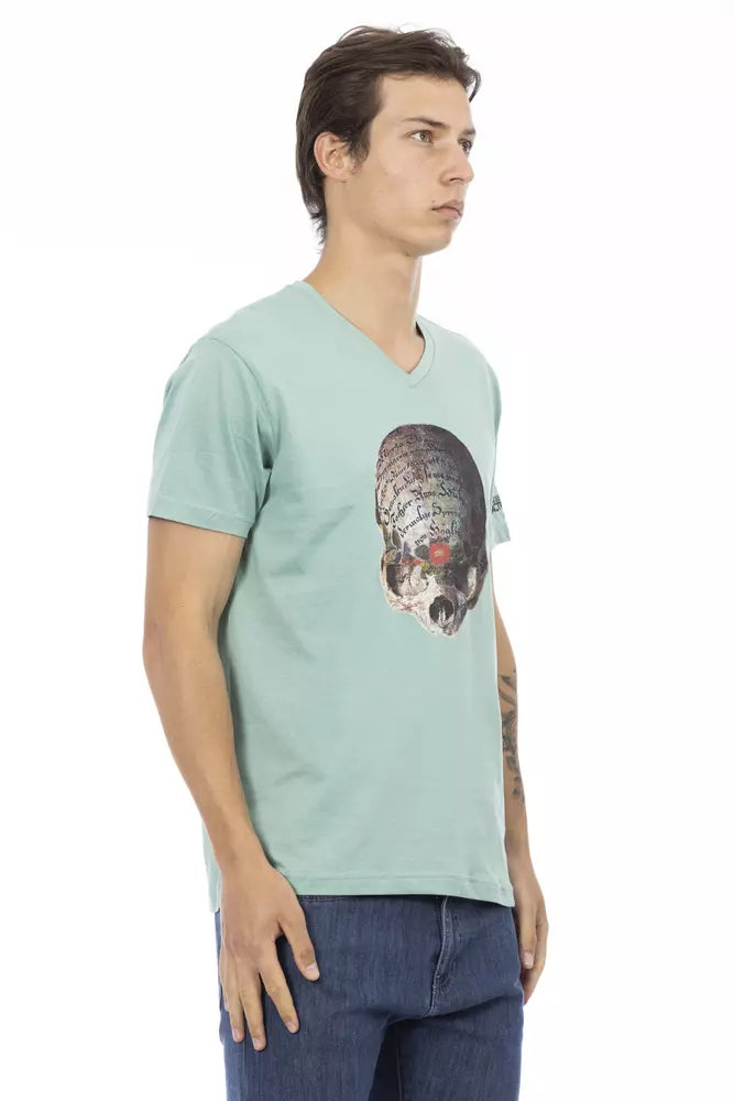 Trussardi Action Grünes Baumwoll-T-Shirt mit V-Ausschnitt für Herren