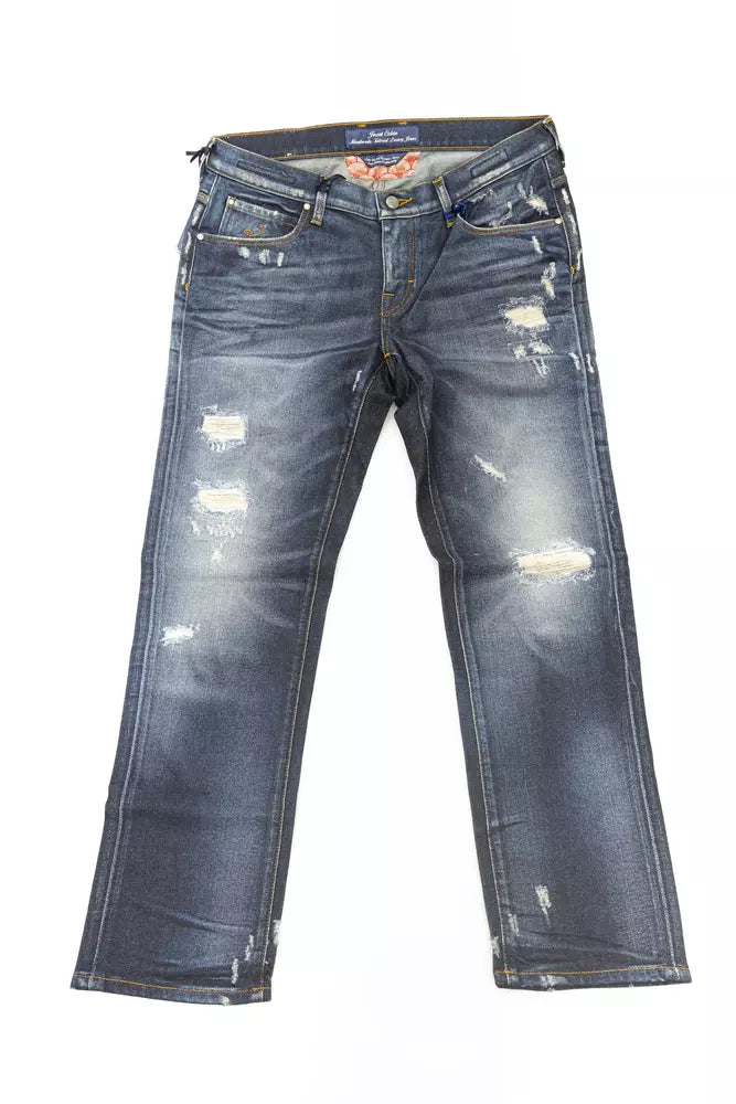 Jacob Cohen Blue Cotton Women Jeans with Straight Leg and Small Rips