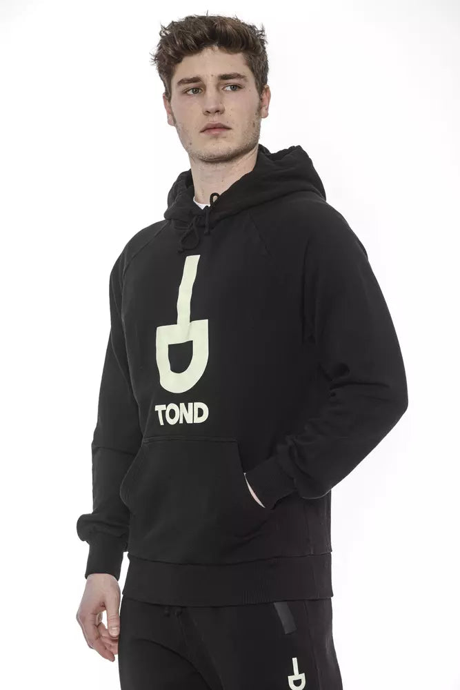 Tond Black Cotton Men Sweater with Drawstring Hood