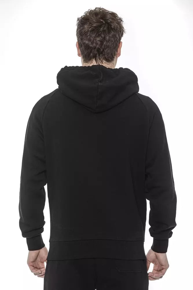 Tond Black Cotton Men Sweater with Drawstring Hood