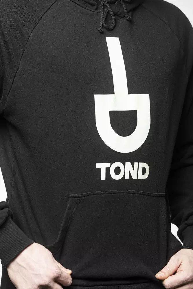 Tond Black Cotton Men Sweater with Drawstring Hood