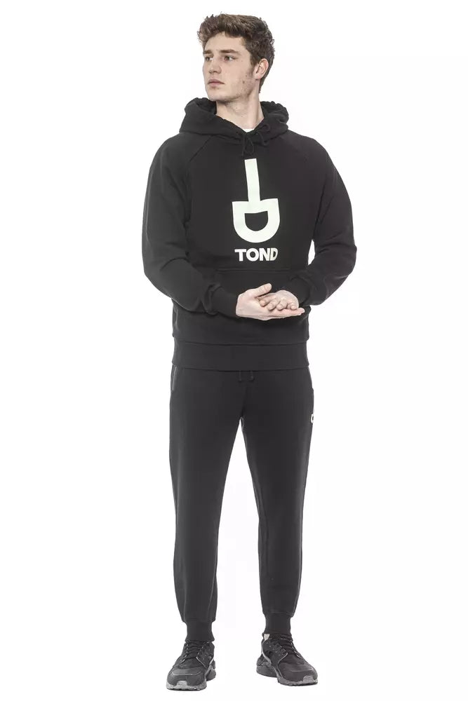Tond Black Cotton Men Sweater with Drawstring Hood
