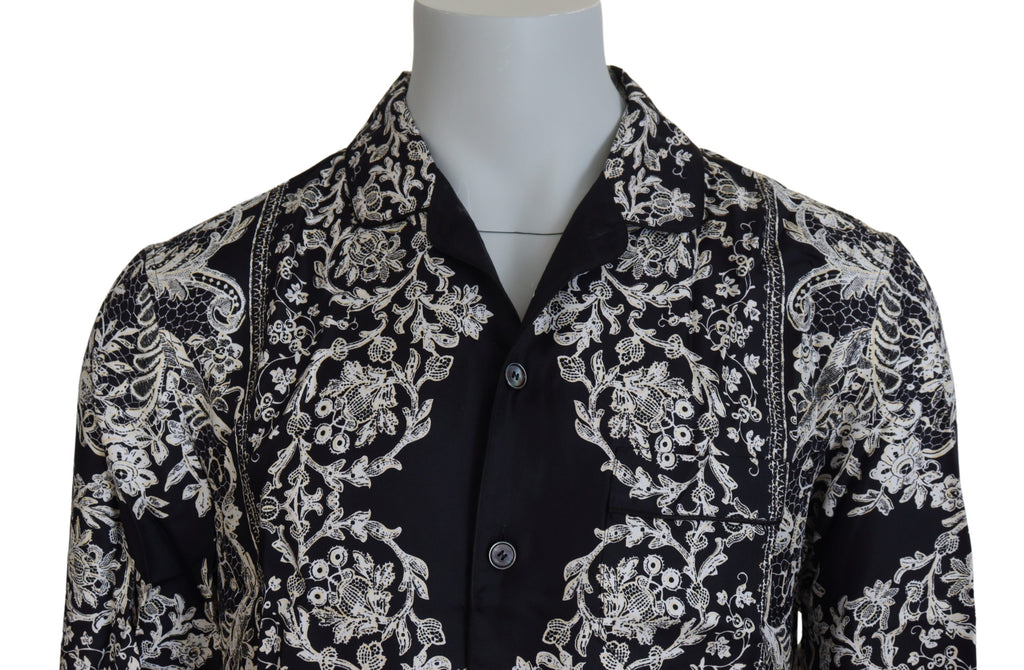 Dolce &amp; Gabbana Elegantes Satinhemd mit Blumenmuster und Barockmotiv