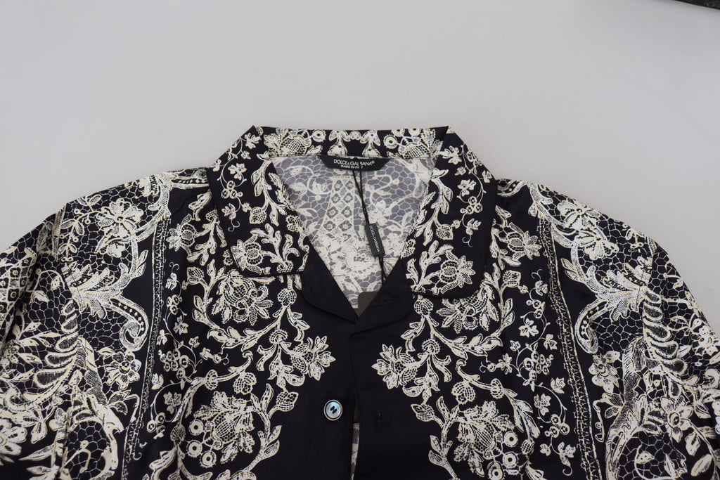 Dolce &amp; Gabbana Elegantes Satinhemd mit Blumenmuster und Barockmotiv