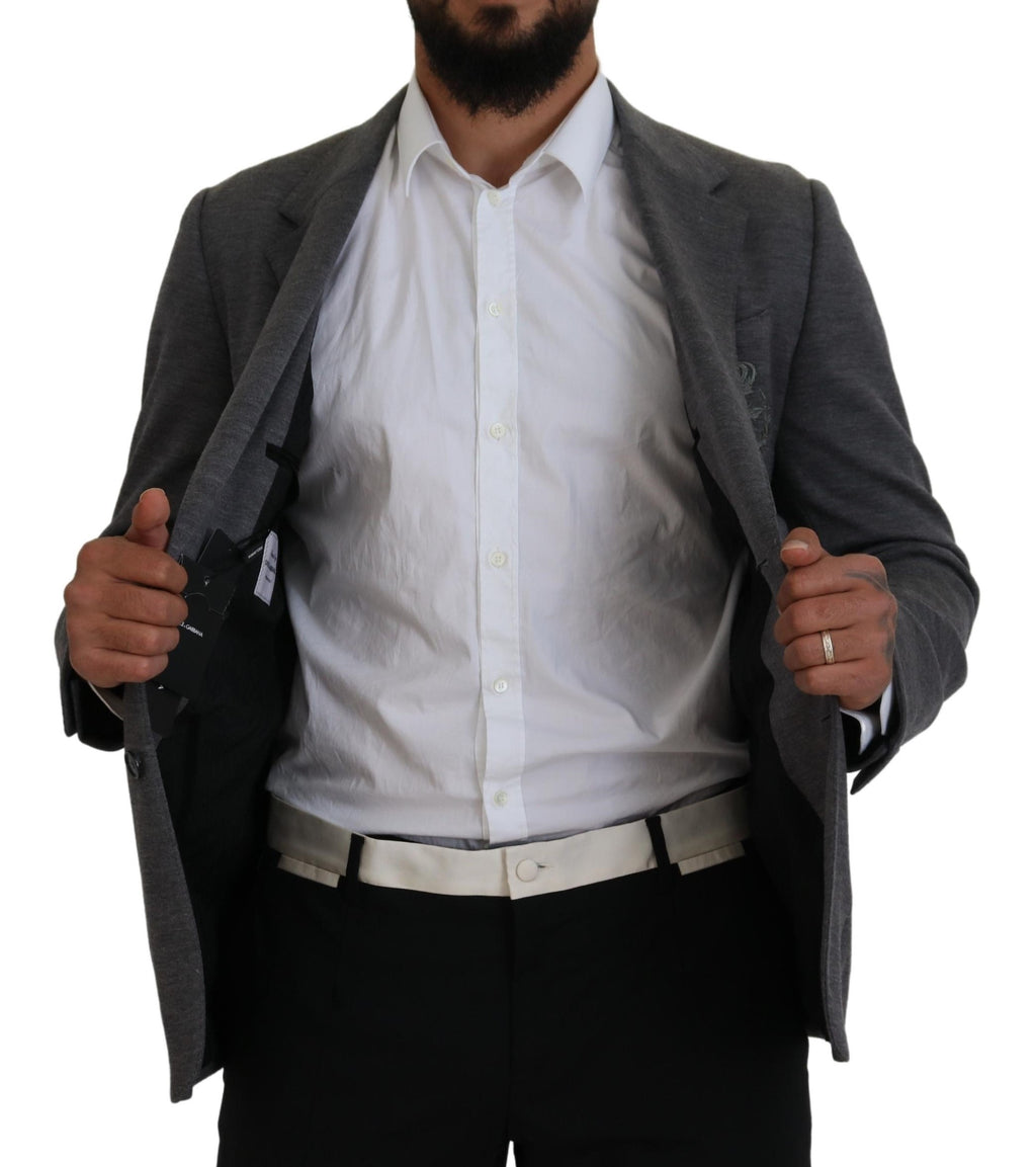 Dolce &amp; Gabbana Eleganter grauer Wollblazer mit Bienenkronenstickerei