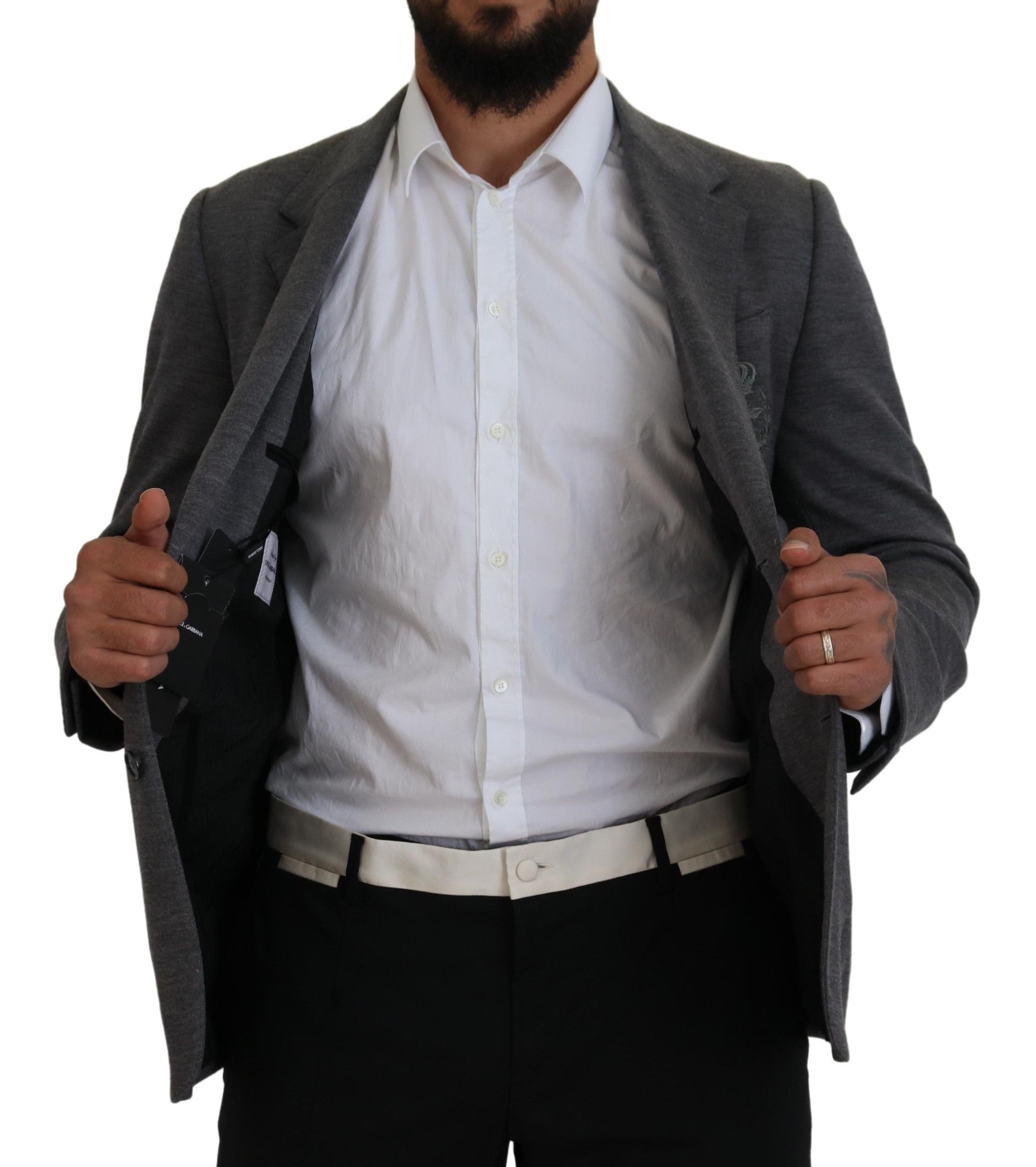 Dolce &amp; Gabbana Eleganter grauer Wollblazer mit Bienenkronenstickerei