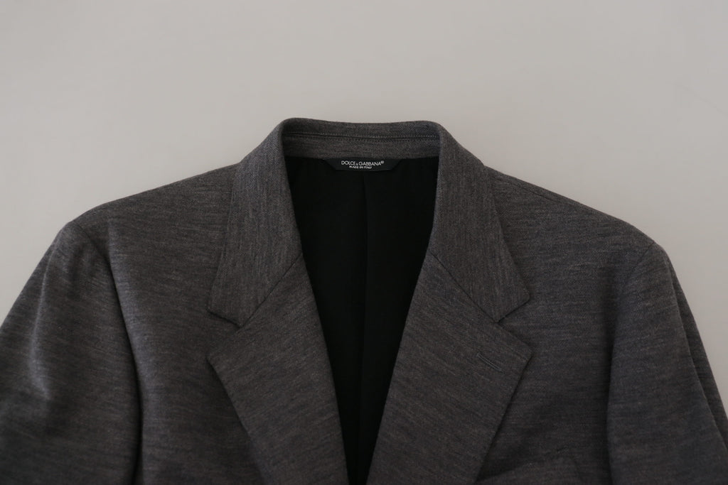 Dolce &amp; Gabbana Eleganter grauer Wollblazer mit Bienenkronenstickerei