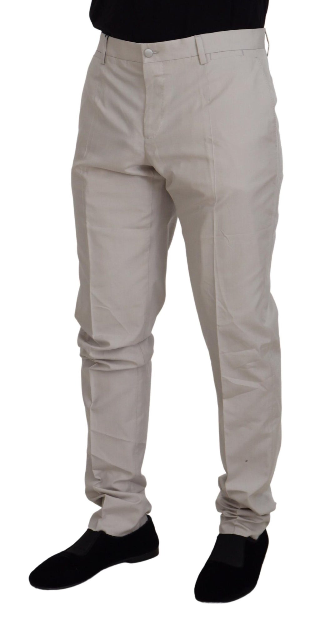 Dolce &amp; Gabbana – Chinohose aus Seide mit mittlerer Taille in Off-White