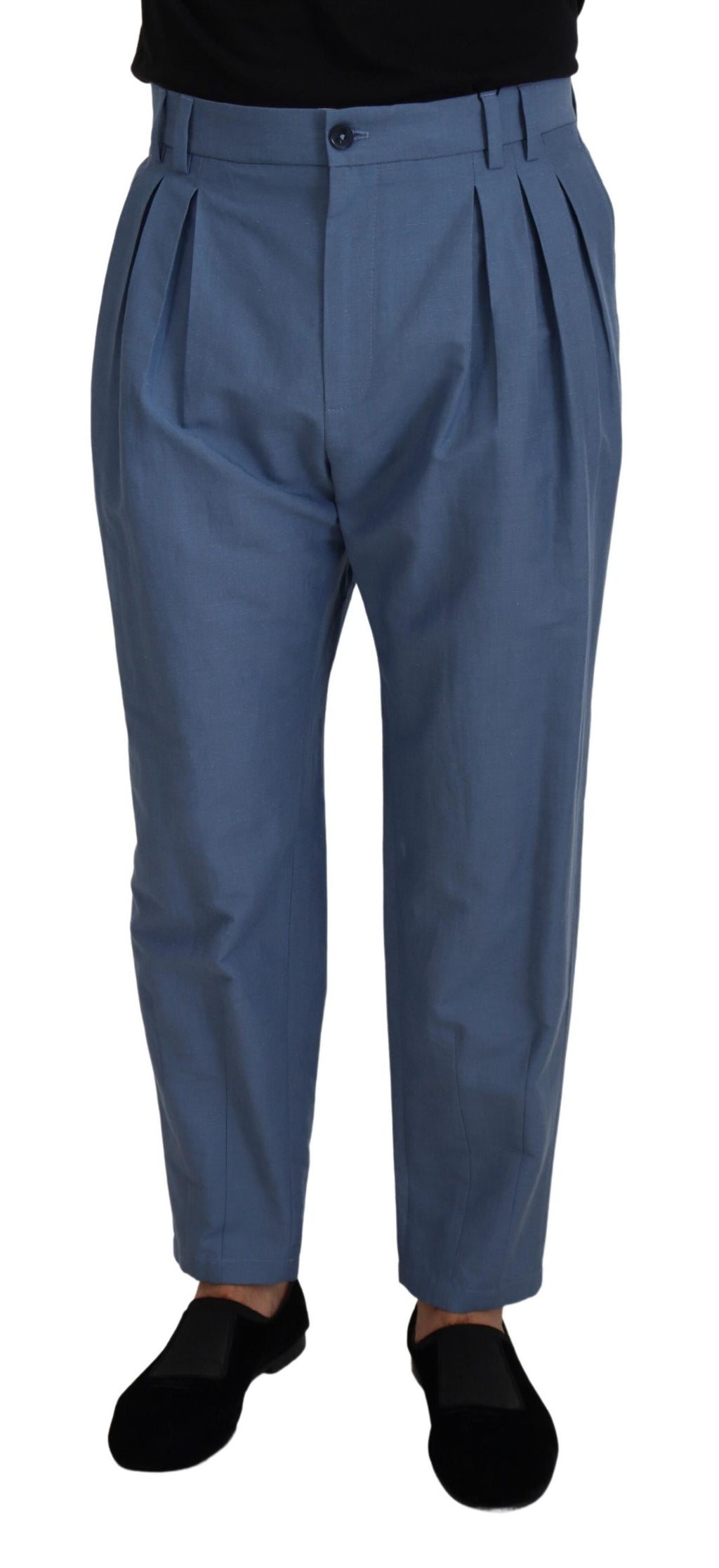 Dolce &amp; Gabbana Elegante blaue Hose aus Leinen und Baumwolle