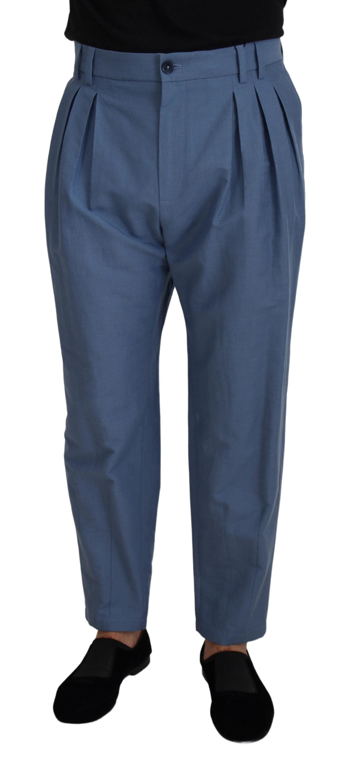 Dolce &amp; Gabbana Elegante blaue Hose aus Leinen und Baumwolle