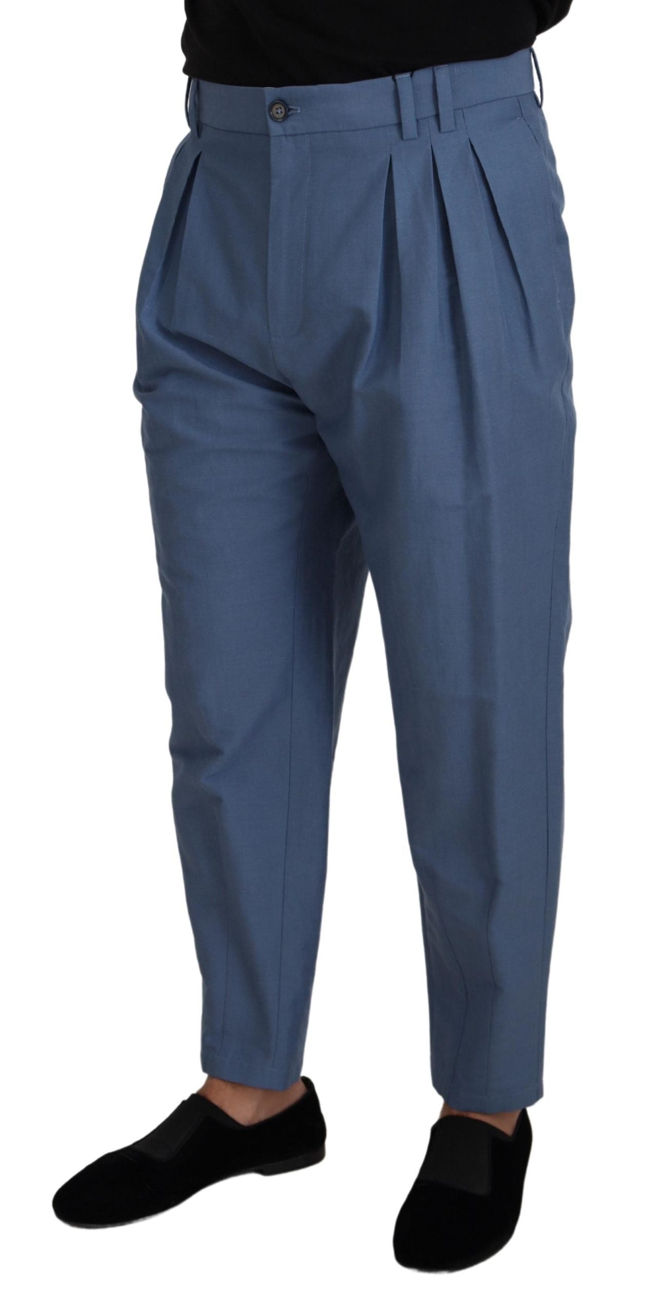 Dolce &amp; Gabbana Elegante blaue Hose aus Leinen und Baumwolle