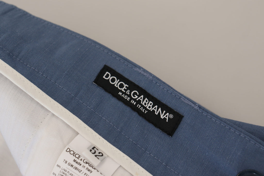 Dolce &amp; Gabbana Elegante blaue Hose aus Leinen und Baumwolle
