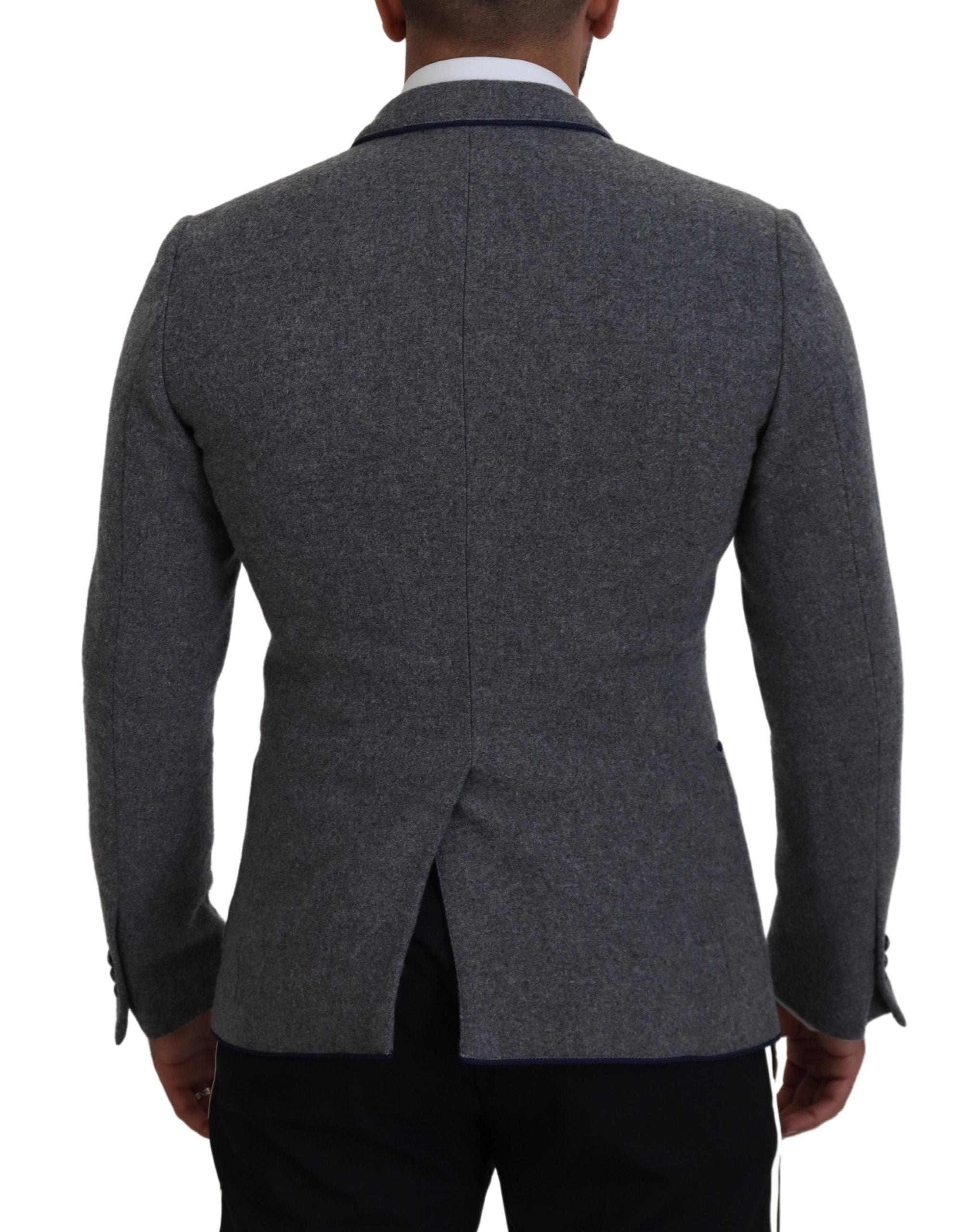 Dolce &amp; Gabbana Eleganter grauer Wollblazer mit blauer Rosenstickerei