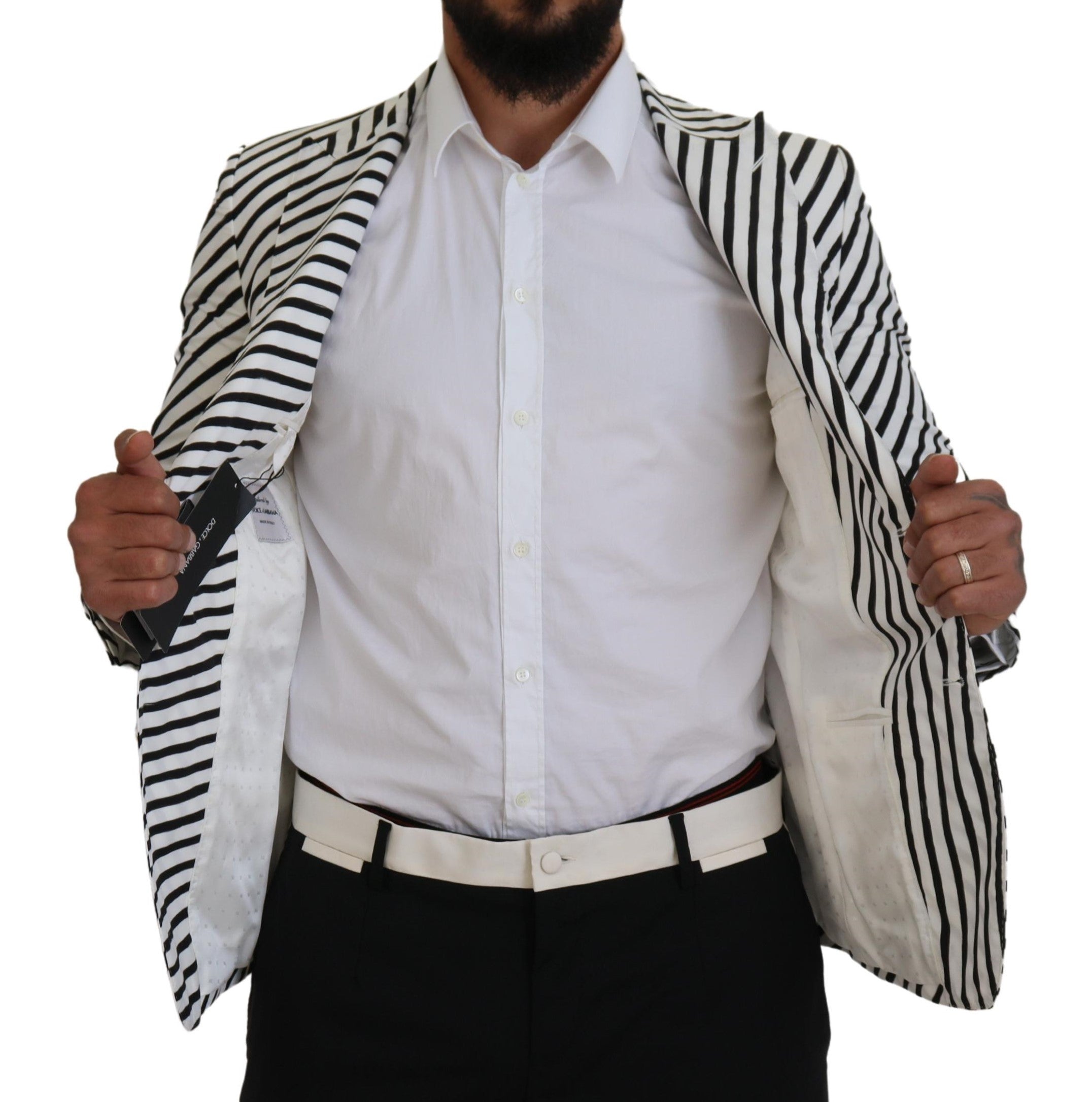 Dolce &amp; Gabbana Eleganter weiß gestreifter einreihiger Blazer