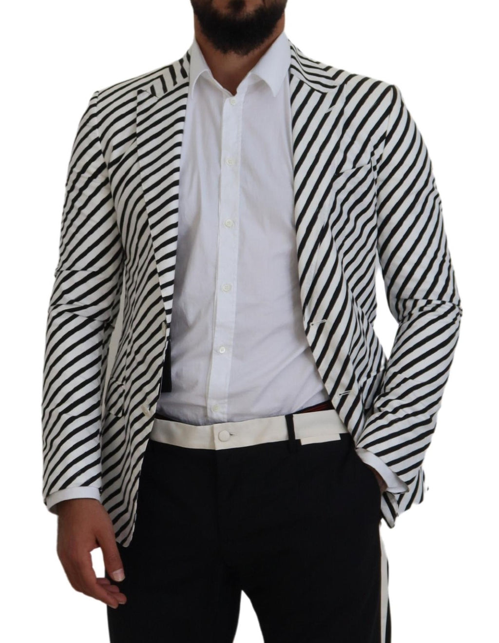 Dolce &amp; Gabbana Eleganter weiß gestreifter einreihiger Blazer