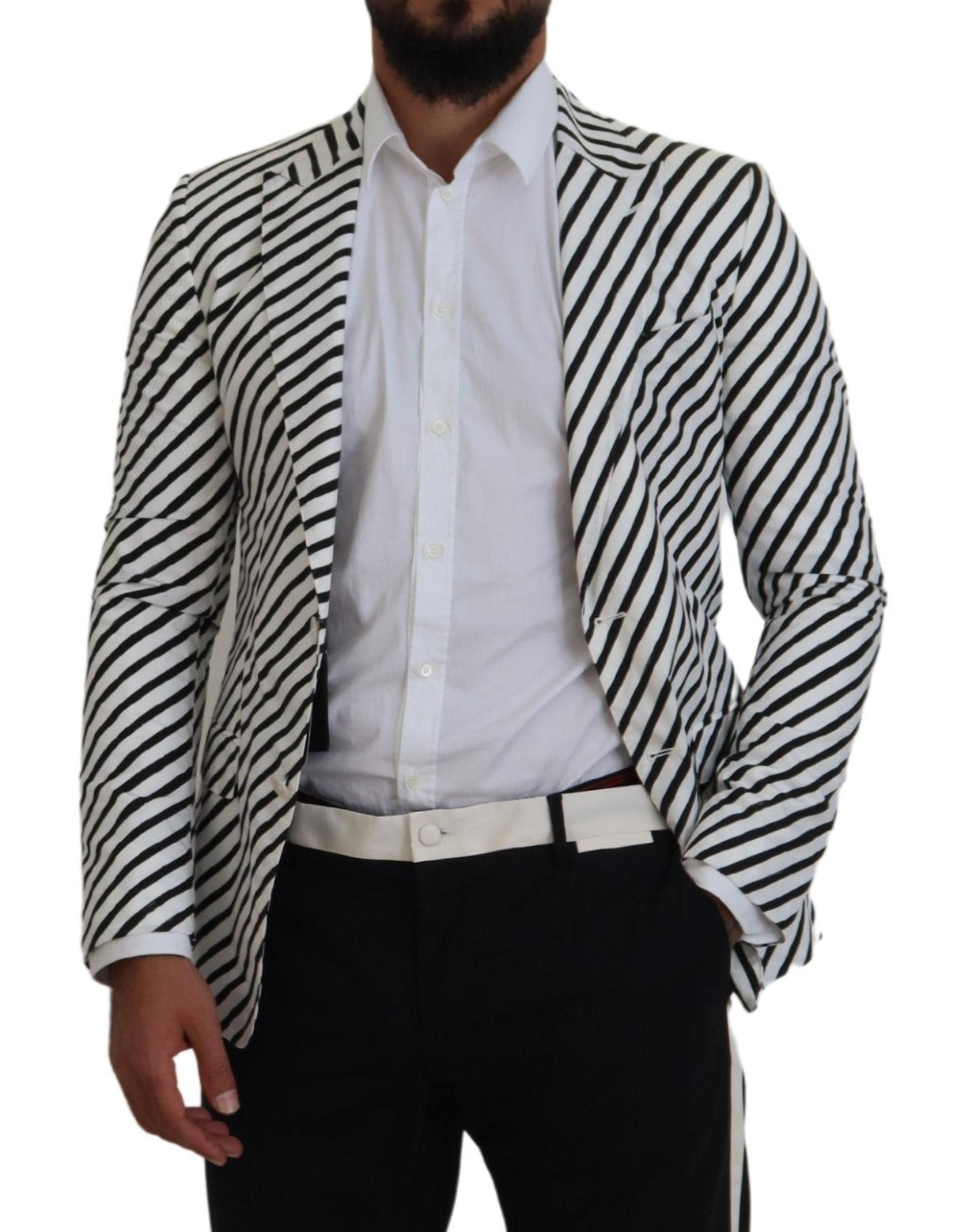 Dolce &amp; Gabbana Eleganter weiß gestreifter einreihiger Blazer