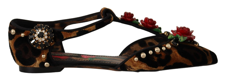 Dolce &amp; Gabbana – Sandalen mit T-Riemen und Leopardenmuster und Blumenverzierung