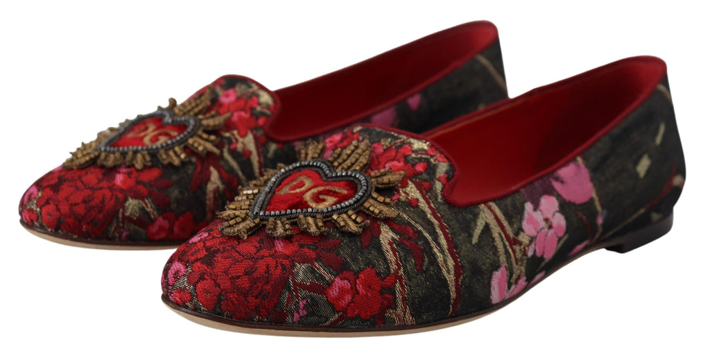 Dolce &amp; Gabbana – Mehrfarbige Ballerinas aus Leder und Stoff mit Herz-Jesu-Aufnäher
