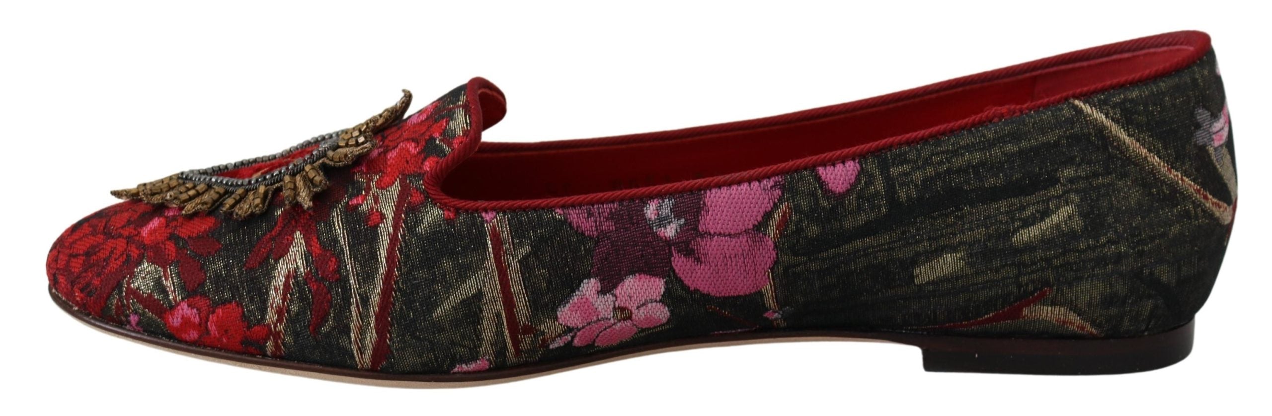 Dolce &amp; Gabbana – Mehrfarbige Ballerinas aus Leder und Stoff mit Herz-Jesu-Aufnäher