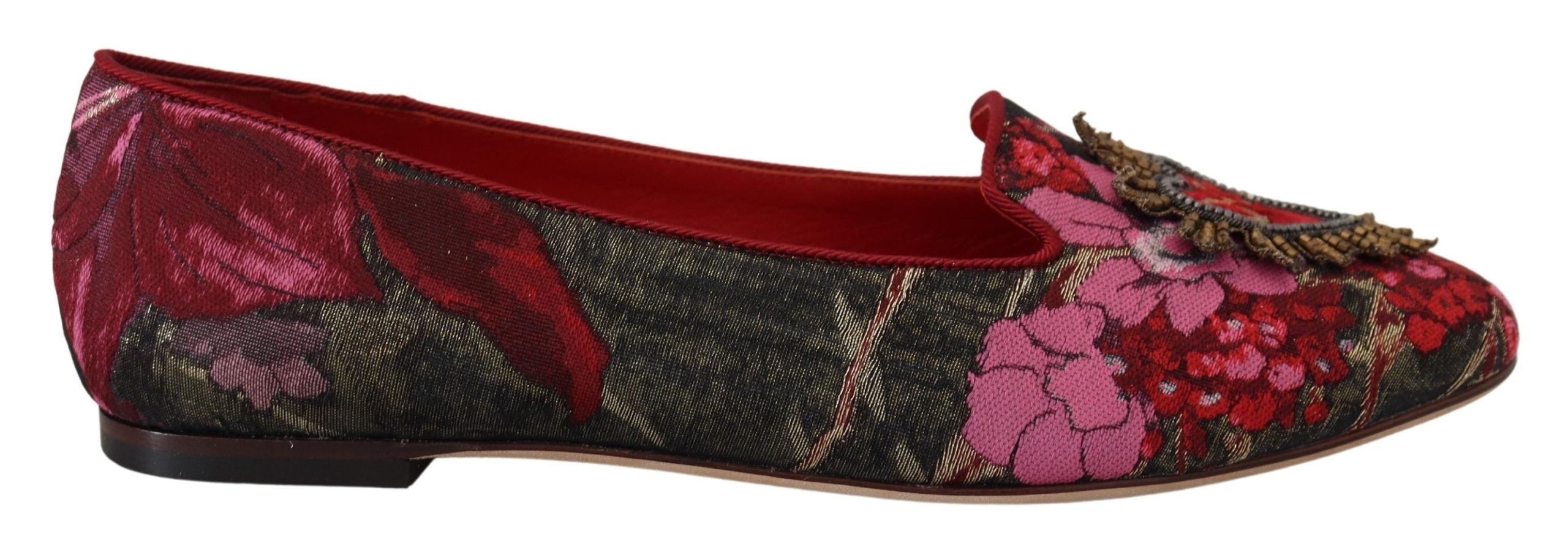 Dolce &amp; Gabbana – Mehrfarbige Ballerinas aus Leder und Stoff mit Herz-Jesu-Aufnäher