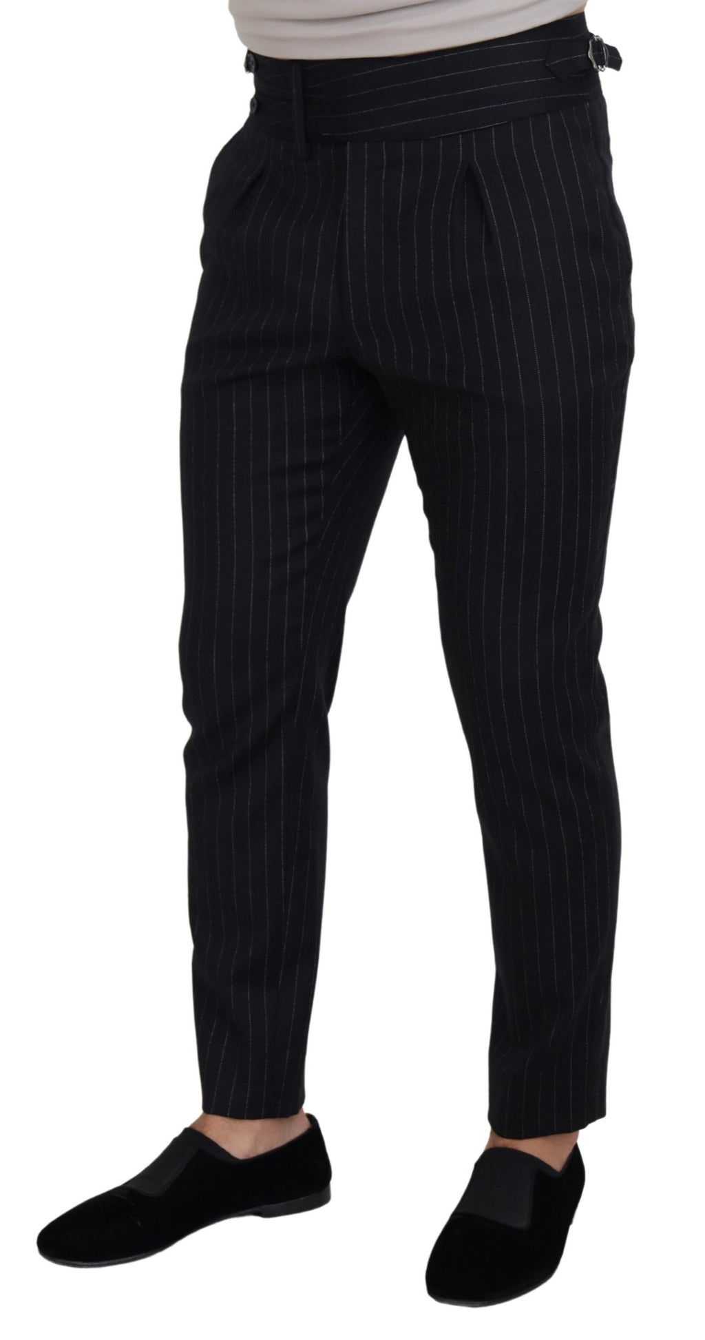 Dolce &amp; Gabbana – Elegante, schwarz gestreifte Hose aus Wollmischung