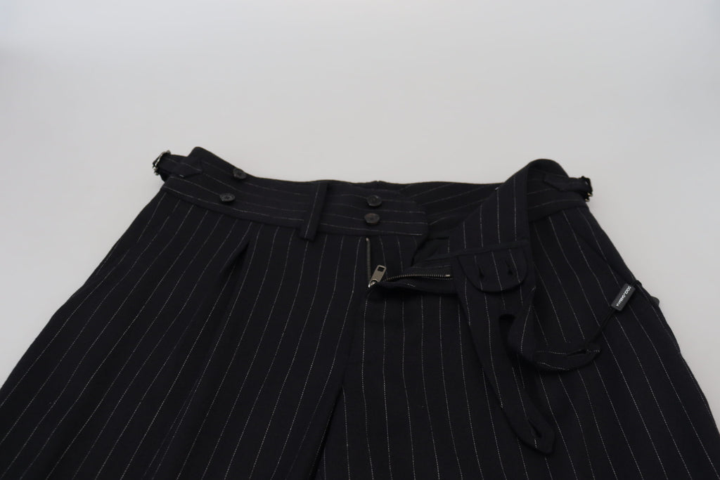 Dolce &amp; Gabbana – Elegante, schwarz gestreifte Hose aus Wollmischung