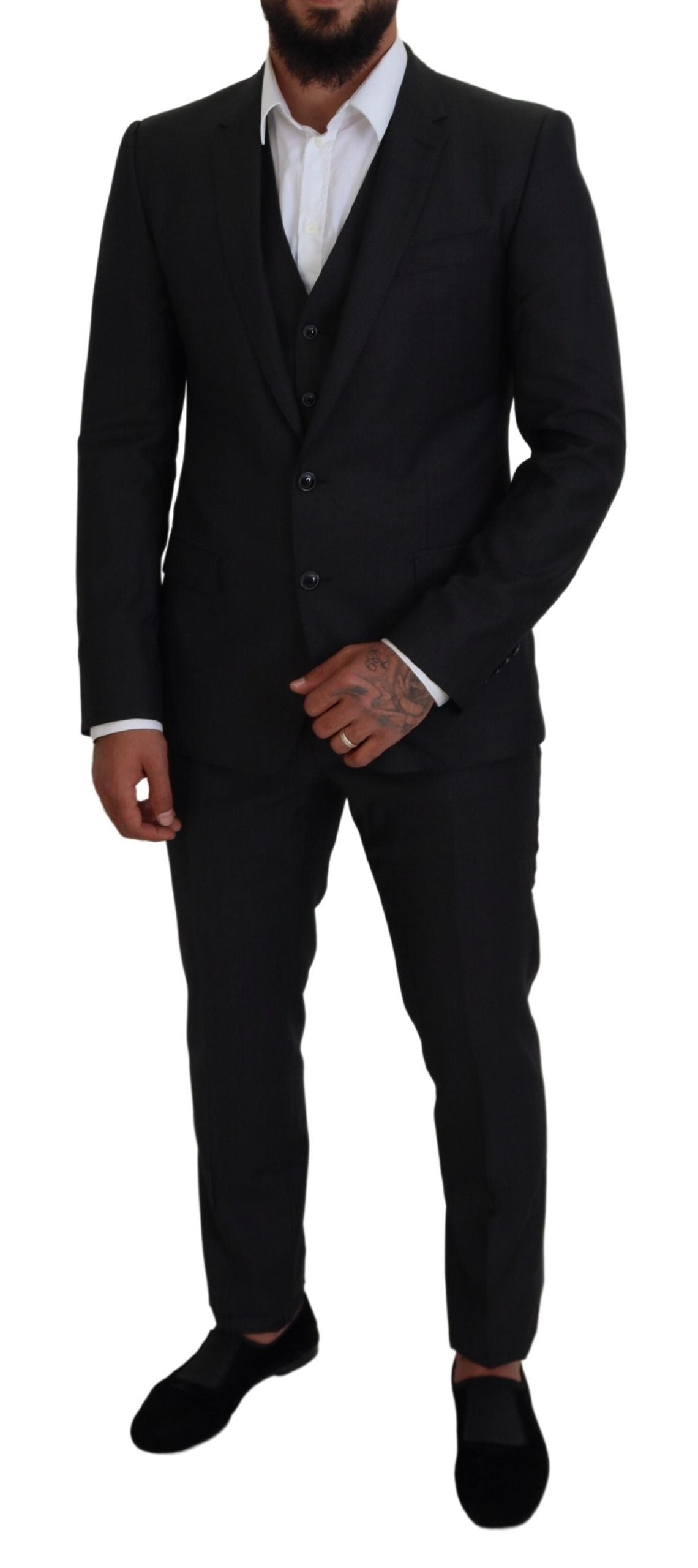 Dolce &amp; Gabbana Eleganter grauer Martini-Dreiteiler aus Wolle und Seide