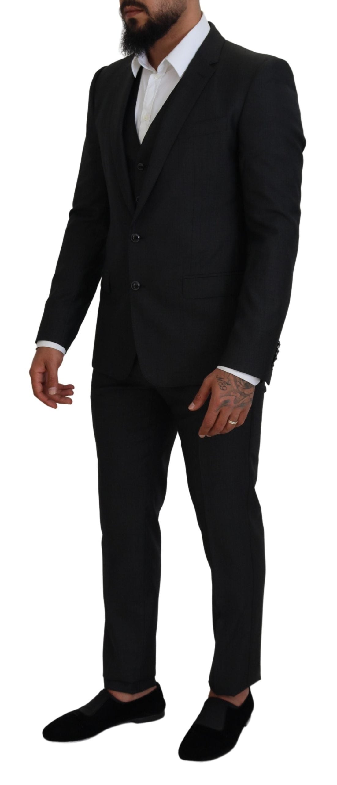 Dolce &amp; Gabbana Eleganter grauer Martini-Dreiteiler aus Wolle und Seide