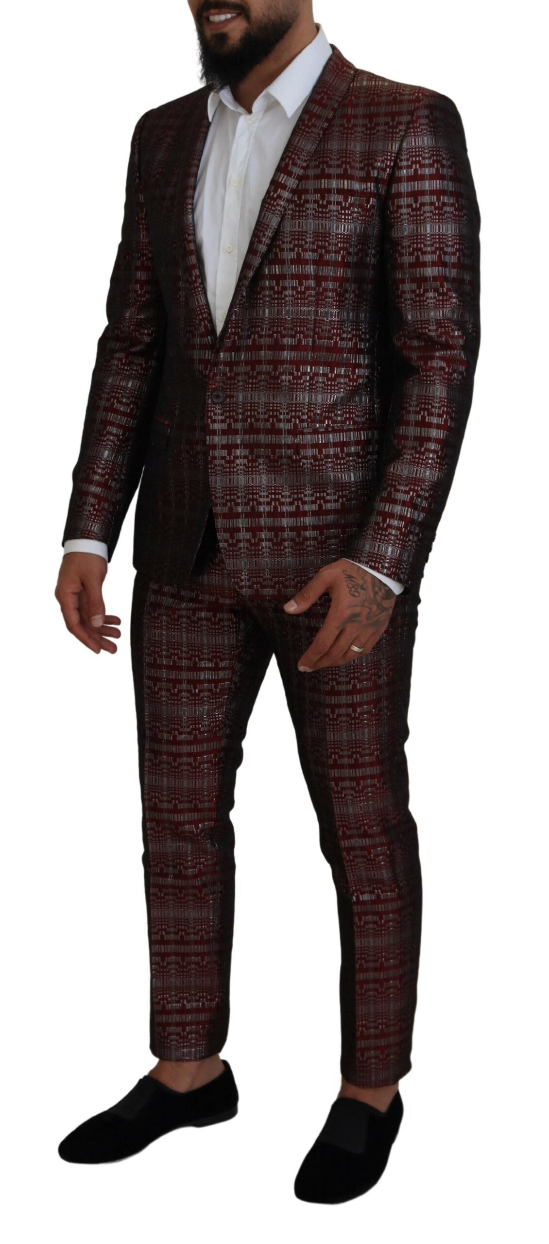 Dolce &amp; Gabbana Bordeaux Fantasy Slim Fit Zweiteiliger Anzug