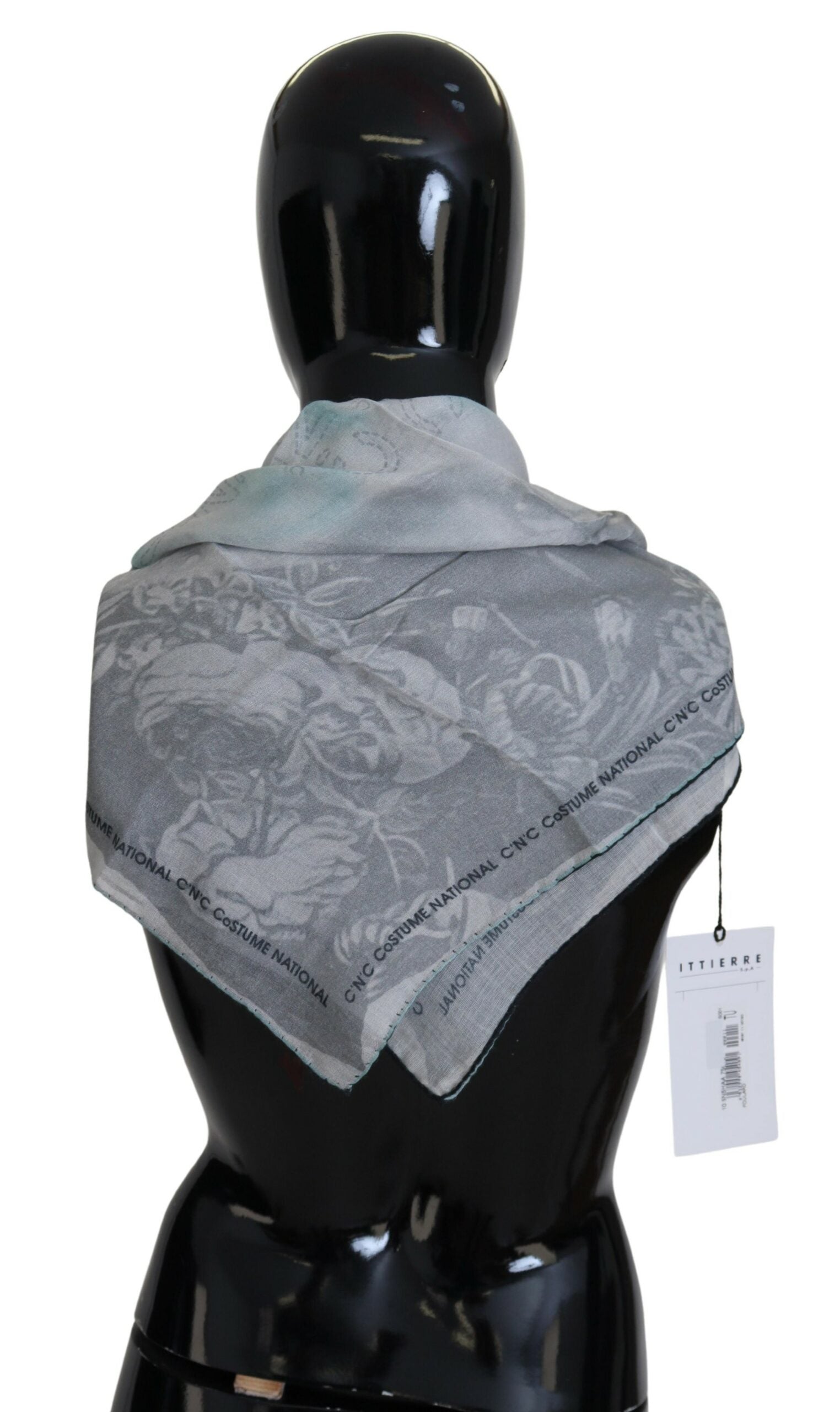 Costume National Eleganter, quadratischer Schal aus grauer Baumwolle
