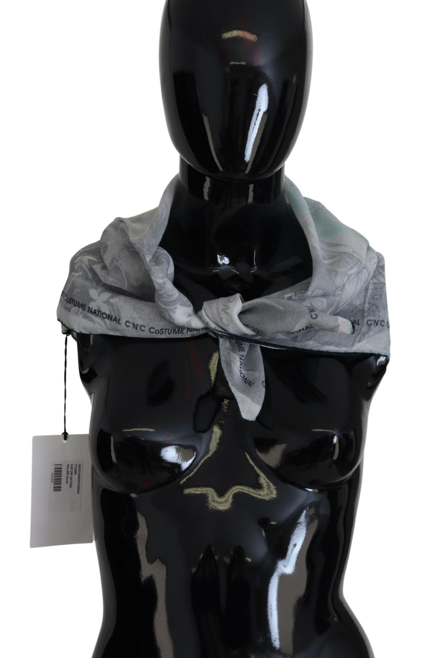 Costume National Eleganter, quadratischer Schal aus grauer Baumwolle