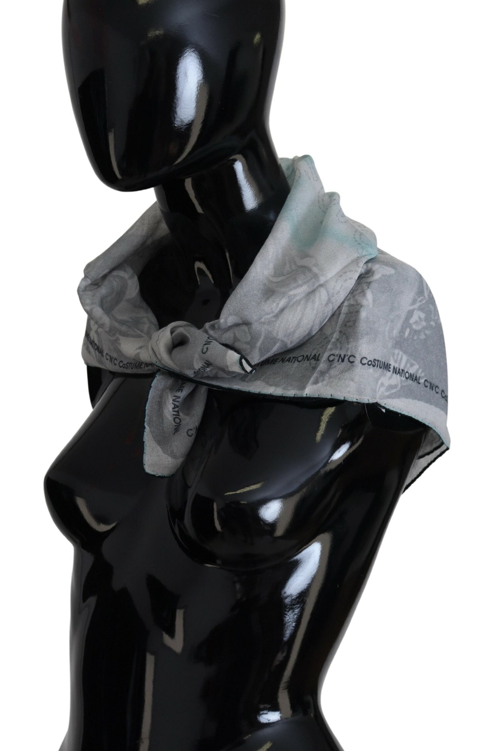 Costume National Eleganter, quadratischer Schal aus grauer Baumwolle