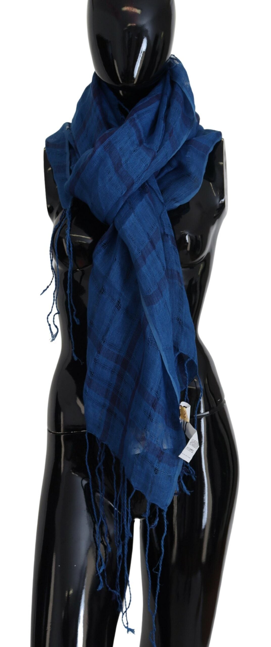 Costume National – Schicker Leinenschal mit Fransen, blau kariert