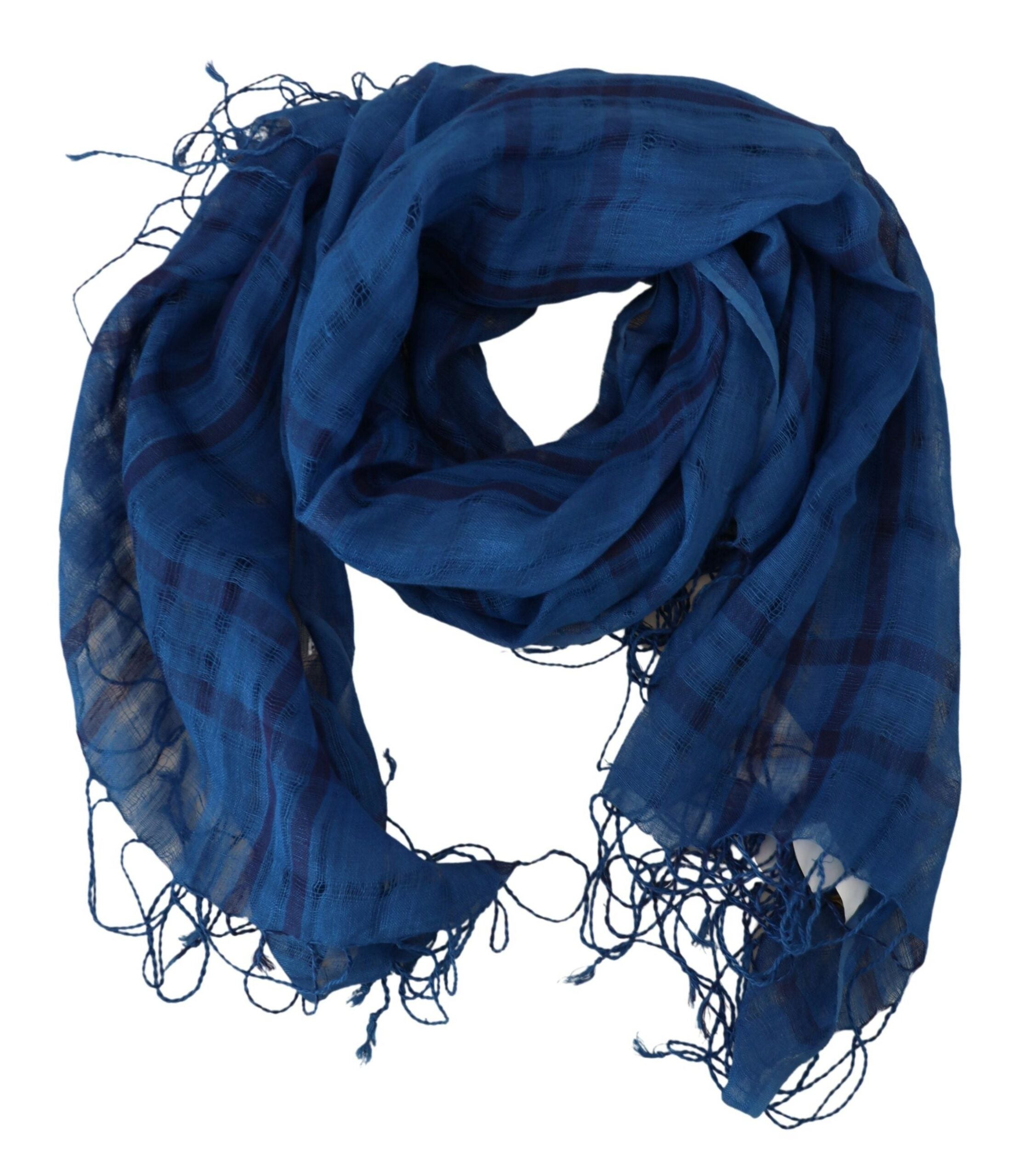 Costume National – Schicker Leinenschal mit Fransen, blau kariert