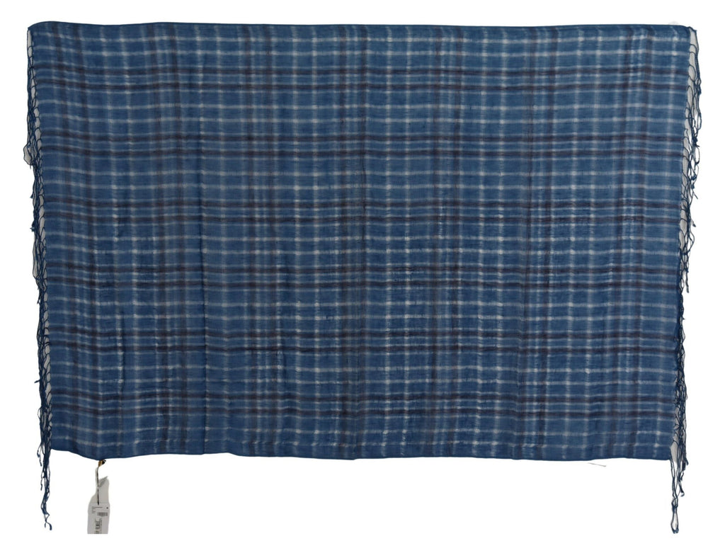 Costume National – Schicker Leinenschal mit Fransen, blau kariert