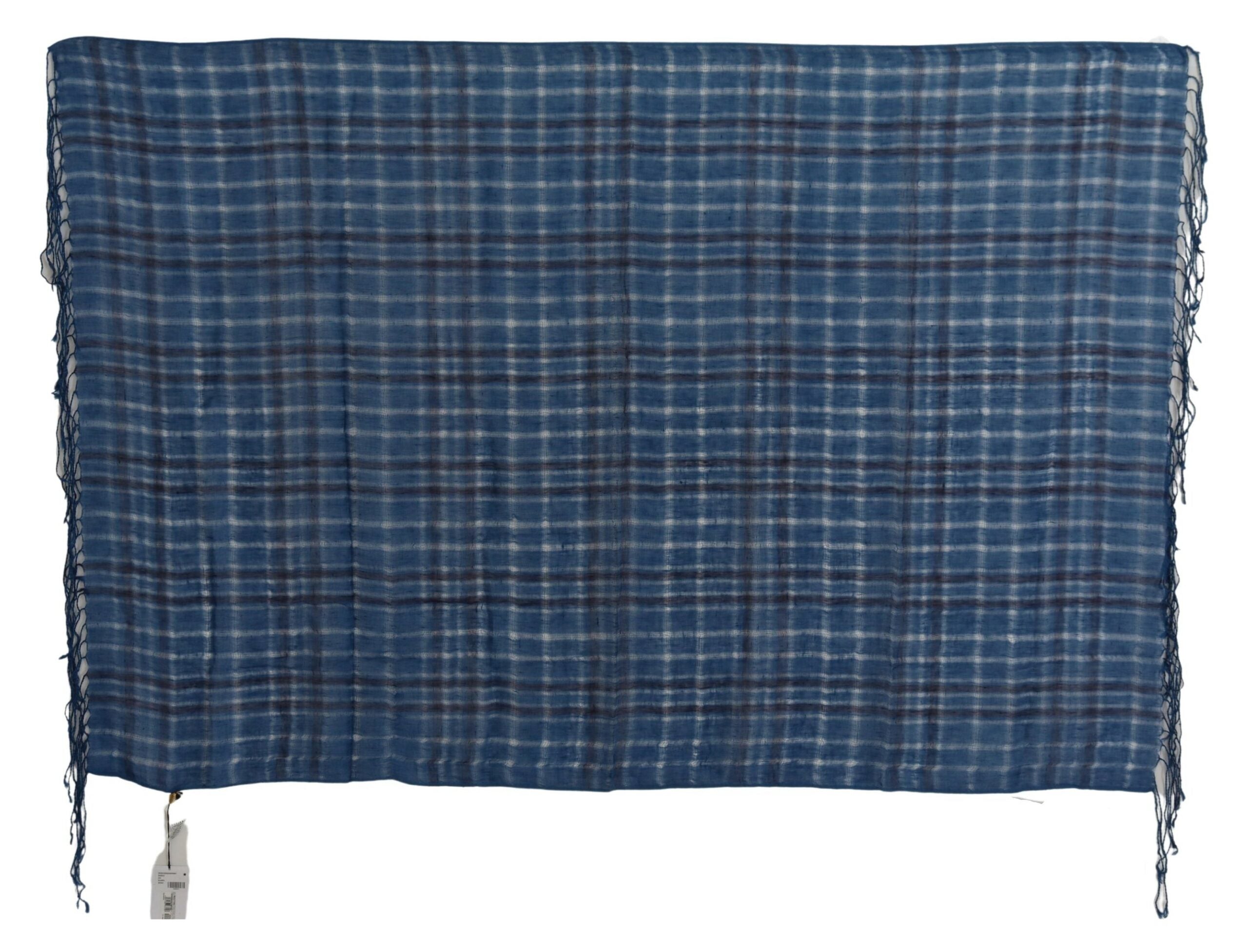 Costume National – Schicker Leinenschal mit Fransen, blau kariert
