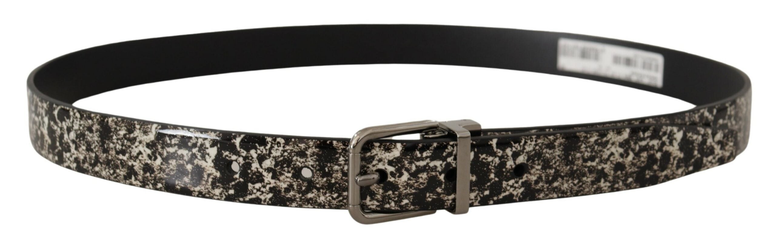 Dolce &amp; Gabbana Eleganter schwarzer Ledergürtel mit Marmormuster