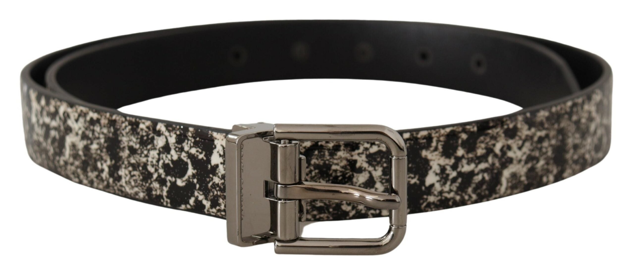 Dolce &amp; Gabbana Eleganter schwarzer Ledergürtel mit Marmormuster