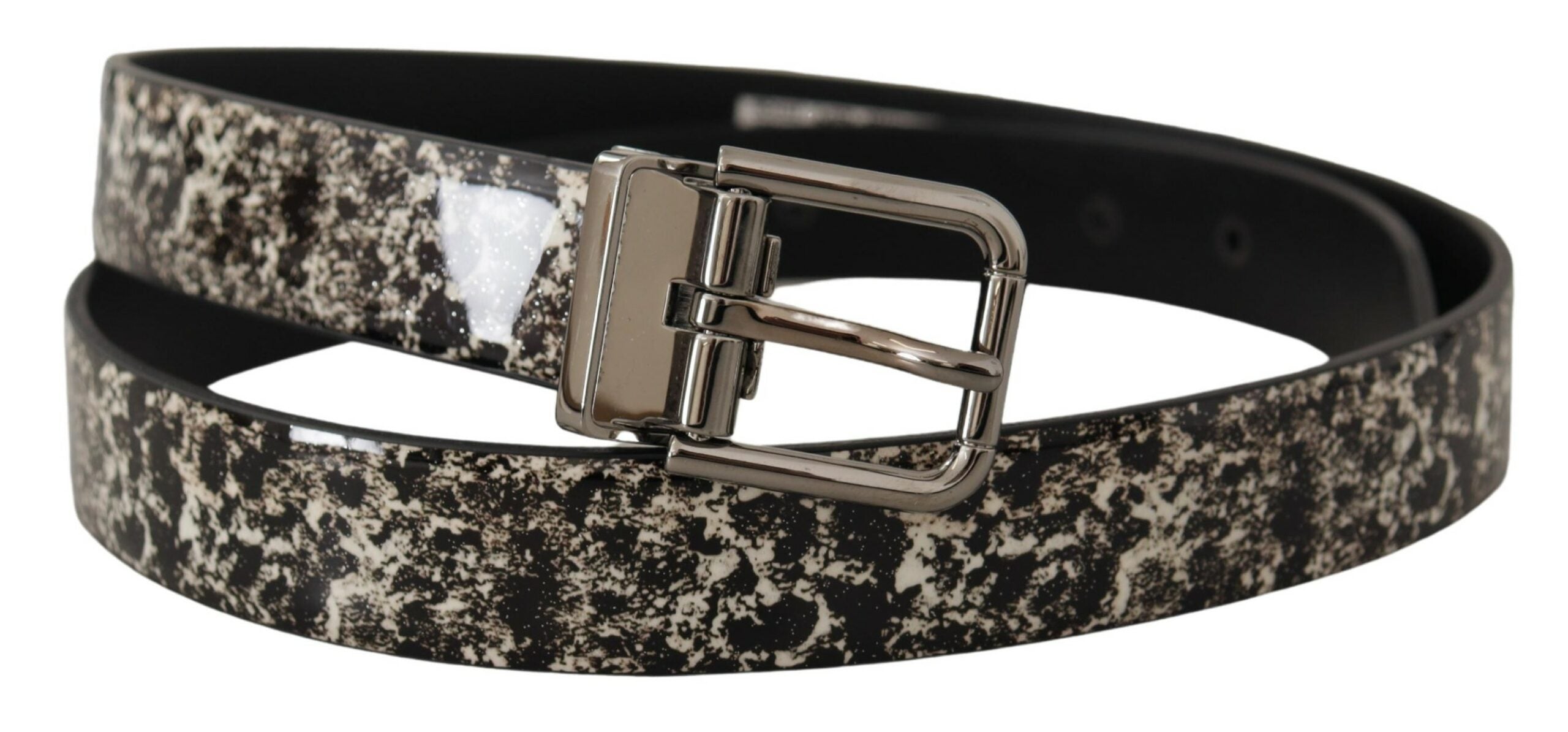 Dolce &amp; Gabbana Eleganter schwarzer Ledergürtel mit Marmormuster